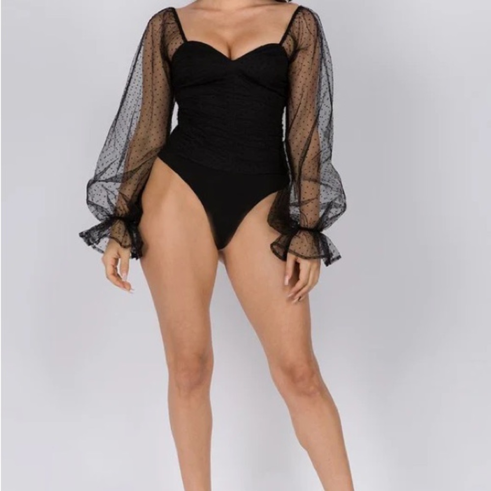 Black Sheer Sleeve Bodysuit
